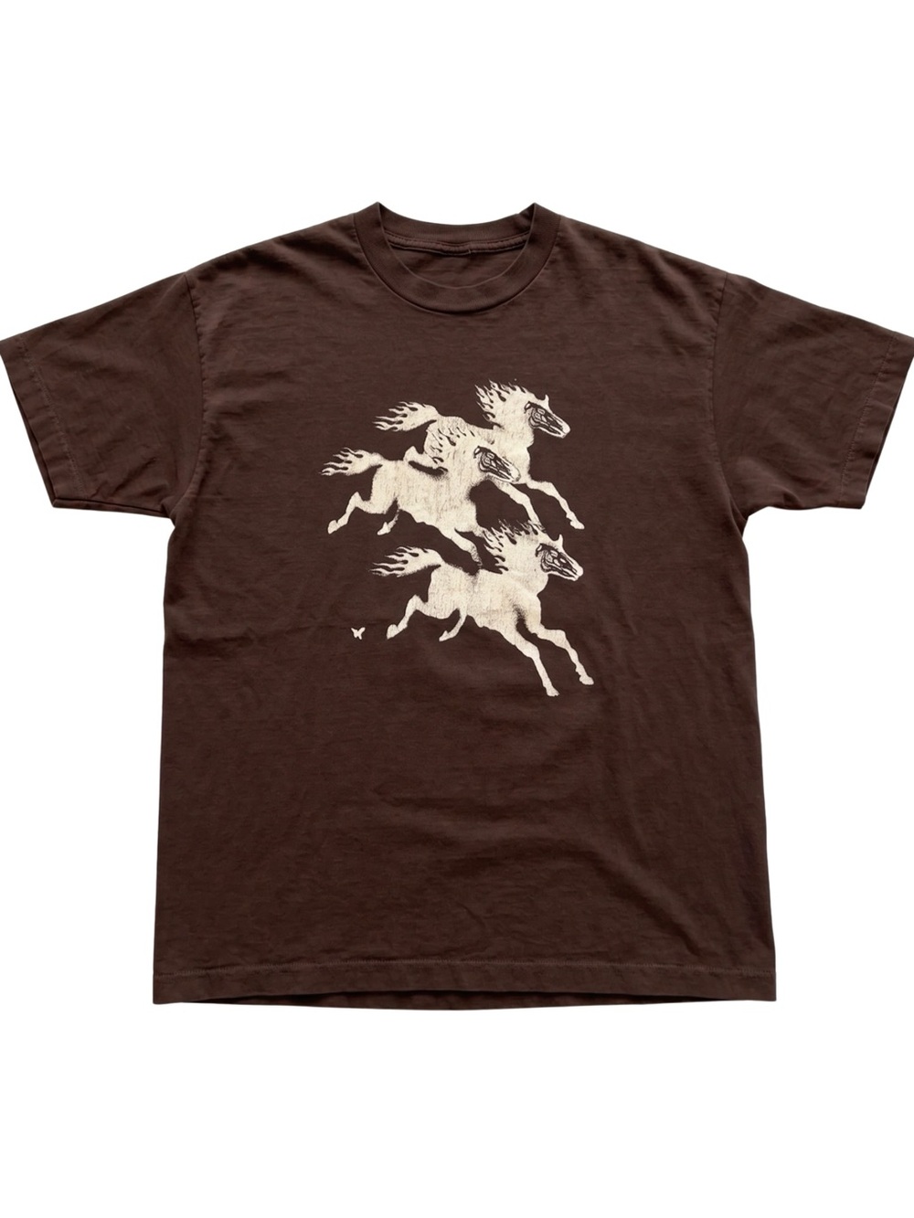 Flaming Horses White Print Brown Streetwear Graphic T-Shirt Unisex